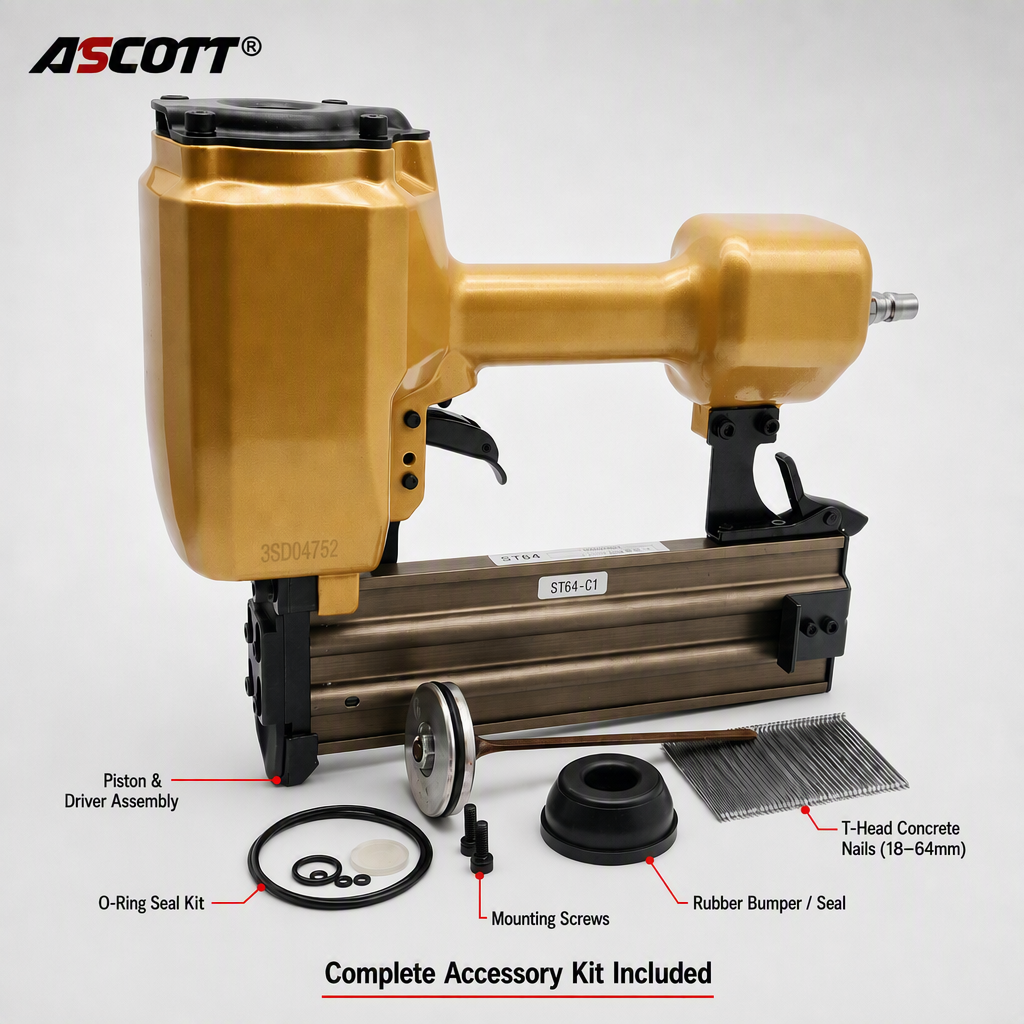 ASCOTT ST64-C1 Pneumatic Concrete Nail Gun Steel Nail Gun For Construction Installation Furniture Fixing Engineering Work