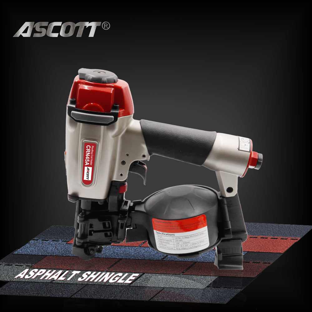 ASCOTT Coil Roofing Nailer CRN45A Tray Nailer for Securing Asphalt Shingles Fiberglass Tiles Wall Panels and Assembling Wooden