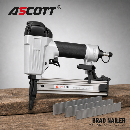 ASCOTT F30 Long Nose Pneumatic Brad Nailer 18GA Lightweight Air Nail Gun for Wood Joinery and Craft Making