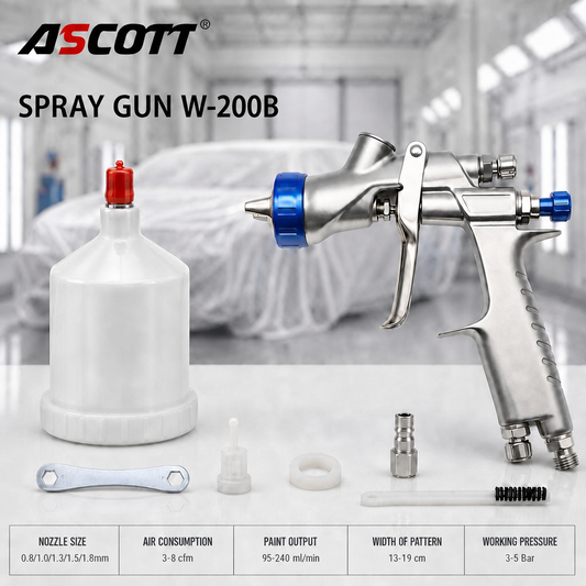 ASCOTT W-200B Top Pot Gravity Paint Spray Gun Pneumatic Spray Gun Manual for Furniture Metalwork Woodworking Car Repair Paint