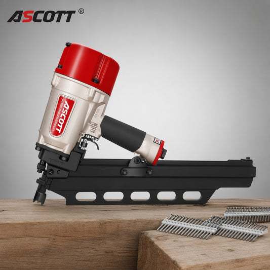 ASCOTT SRN9021 Slant Row Nail Gun 21 Degree Industrial Pneumatic Construction Grade Slant Exhaust Action Staple Gun Plastic