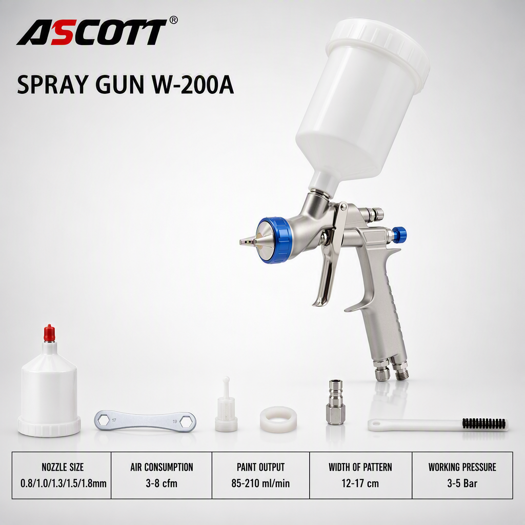 ASCOTT W-200A gravity pneumatic paint spray gun paint sprayer for furniture and car metal painting