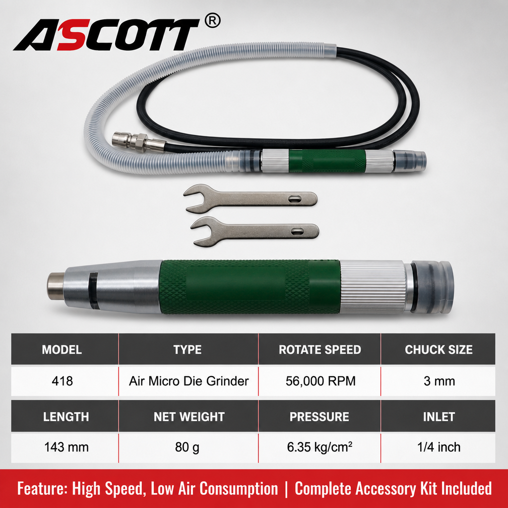 ASCOTT Micro Pencil Die Grinder High Speed Air Engraving Machine Professional Polisher Pneumatic Wind Grinder Grinding Tool