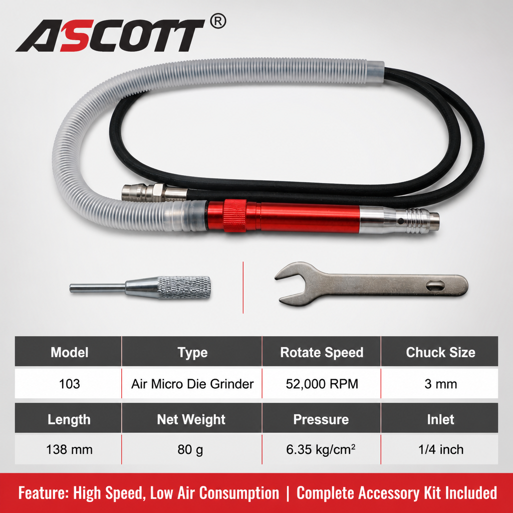 ASCOTT Micro Pencil Die Grinder High Speed Air Polisher Engraving Machine Professional Pneumatic Wind Grinder Grinding Tool
