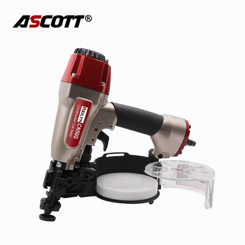 ASCOTT CN50G Construction Nail Gun Depth Adjustable Coil Nailer for Wood Board Fixing Interior Wall Panel Fixing Carpentry
