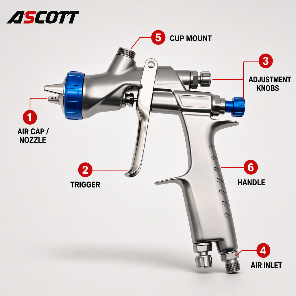 ASCOTT W-200A gravity pneumatic paint spray gun paint sprayer for furniture and car metal painting