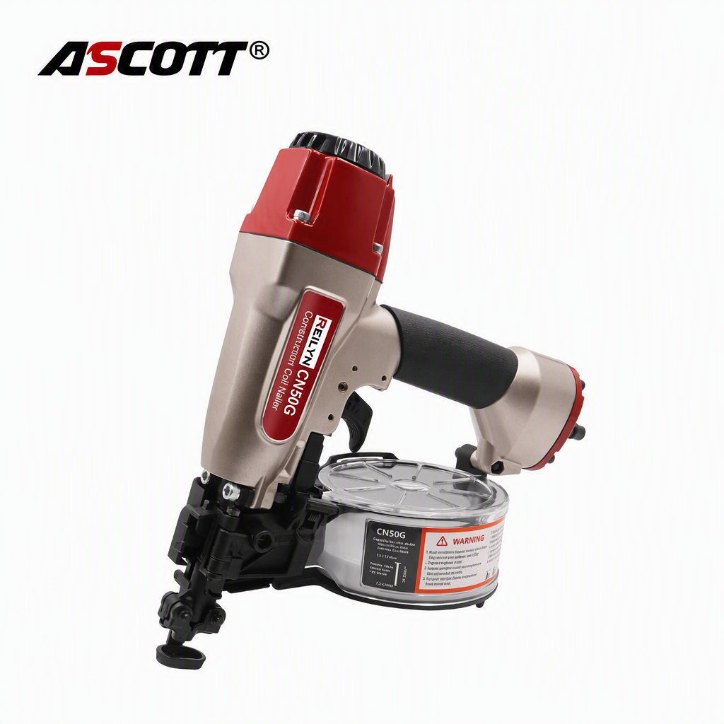 ASCOTT CN50G Construction Nail Gun Depth Adjustable Coil Nailer for Wood Board Fixing Interior Wall Panel Fixing Carpentry