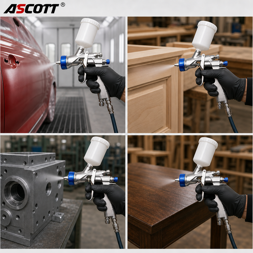 ASCOTT W-200B Top Pot Gravity Paint Spray Gun Pneumatic Spray Gun Manual for Furniture Metalwork Woodworking Car Repair Paint