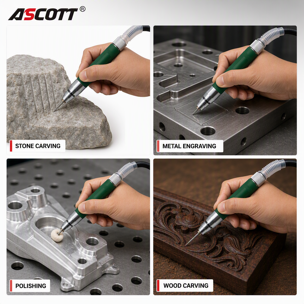 ASCOTT Micro Pencil Die Grinder High Speed Air Engraving Machine Professional Polisher Pneumatic Wind Grinder Grinding Tool