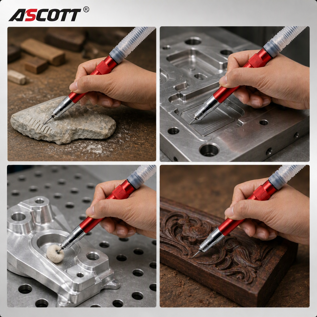 ASCOTT Micro Pencil Die Grinder High Speed Air Polisher Engraving Machine Professional Pneumatic Wind Grinder Grinding Tool