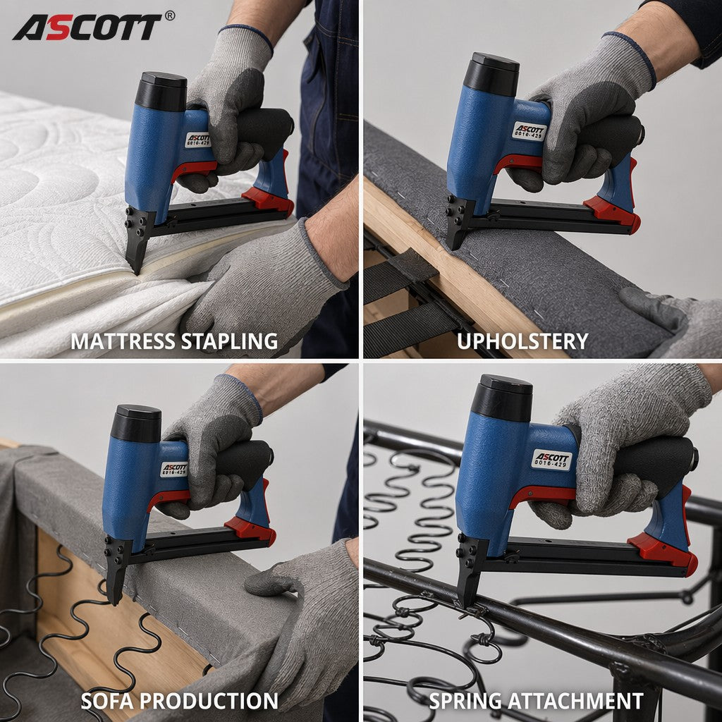 ASCOTT 8016-429 Long Nose Pneumatic Fine Wire Staple Gun 21Ga  6-16mm for  Sofa Furniture Framing Air Upholstery Nail Gun
