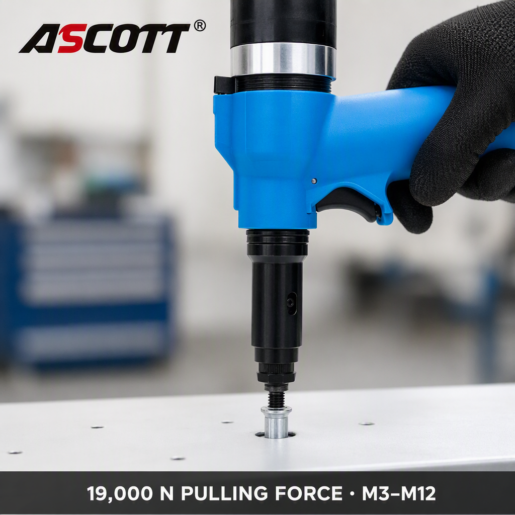 ASCOTT 0312 Pneumatic Rivet Nut Gun for Installing Rivet Nuts on Thin Sheets for Metal Reinforcement Pneumatic Tool