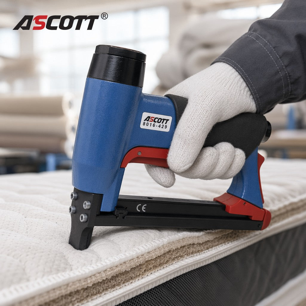 ASCOTT 8016-429 Long Nose Pneumatic Fine Wire Staple Gun 21Ga  6-16mm for  Sofa Furniture Framing Air Upholstery Nail Gun