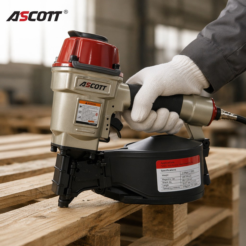 ASCOTT CN57 Air Coil Nailer 25-57mm Pneumatic Nail Gun for Pallets Fencing Framing Roof Decorate Board Production Construction