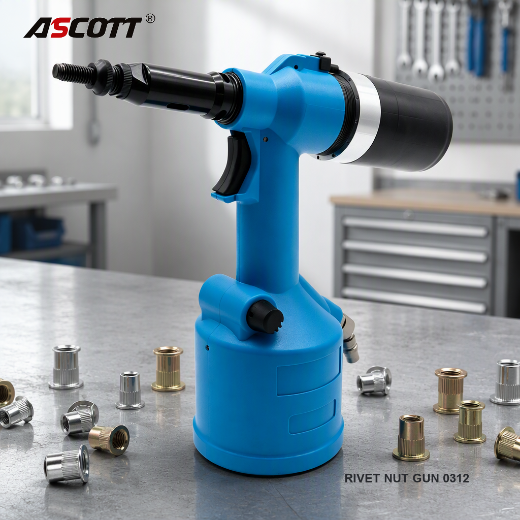 ASCOTT 0312 Pneumatic Rivet Nut Gun for Installing Rivet Nuts on Thin Sheets for Metal Reinforcement Pneumatic Tool