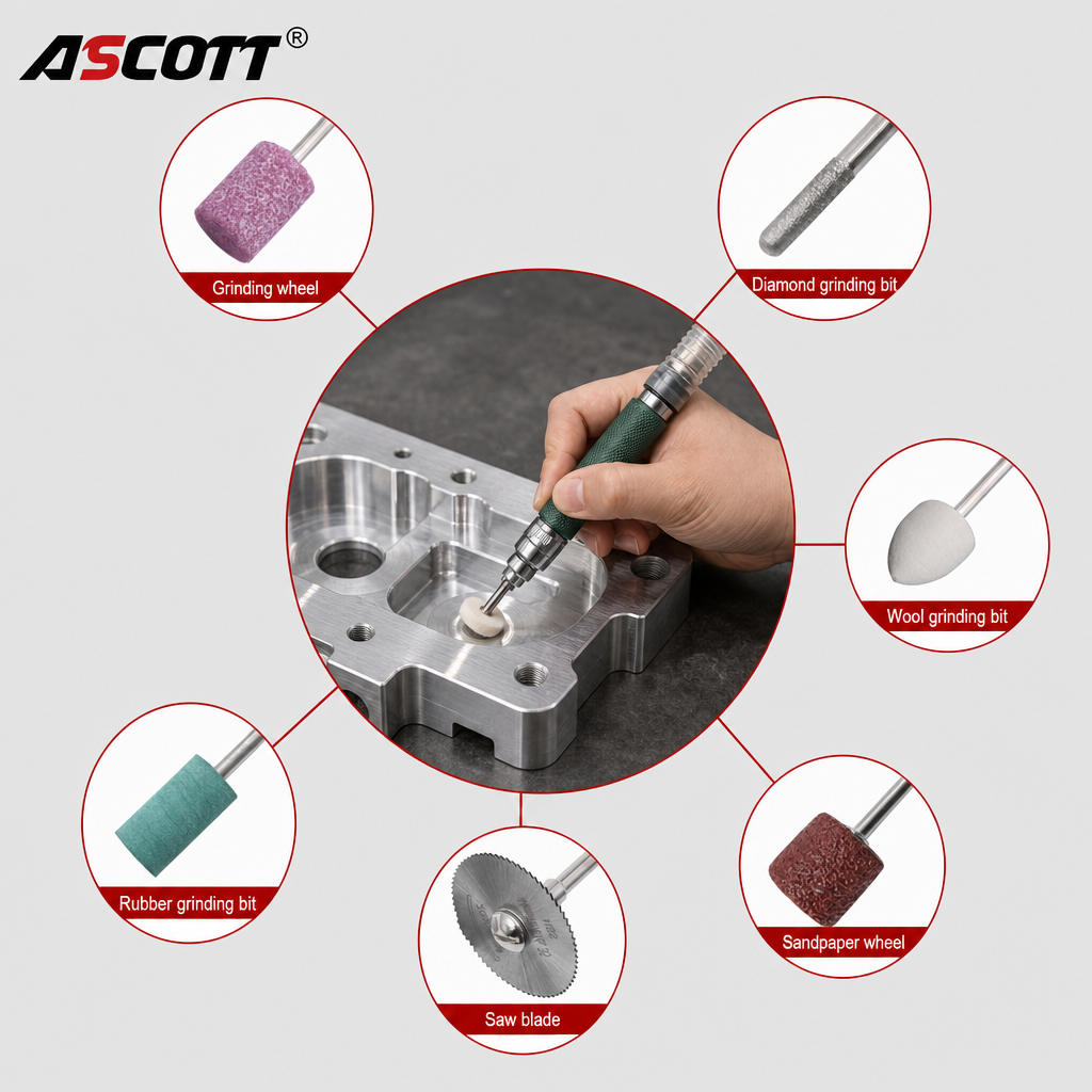 ASCOTT Micro Pencil Die Grinder High Speed Air Engraving Machine Professional Polisher Pneumatic Wind Grinder Grinding Tool