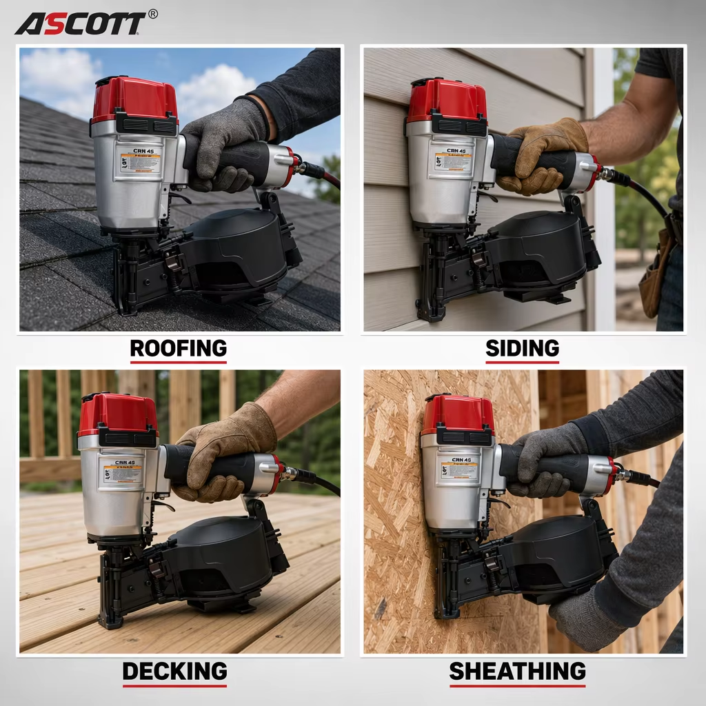 ASCOTT CRN45 Pneumatic Roofing Nail Gun Framing Nail Gun for Roofing Waterproofing and Exterior Wall Panel Fixing