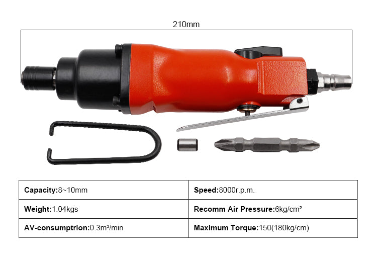10H 8000RPM Adjustable Cushion Air Impact Screwdriver for M8-M10 Screw Tightening Tool Reversible Pneumatic Straight Screwdriver