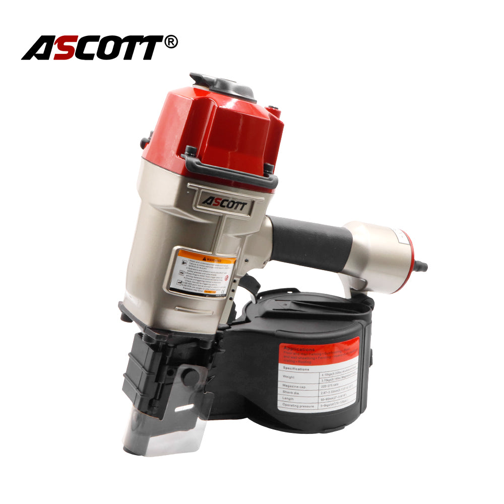 ASCOTT CN90B Air Coil Nailer 50-90mm Heavy Duty for Pallets Crating Pneumatic Nail Gun Construction Wooden Boxes Working Tool