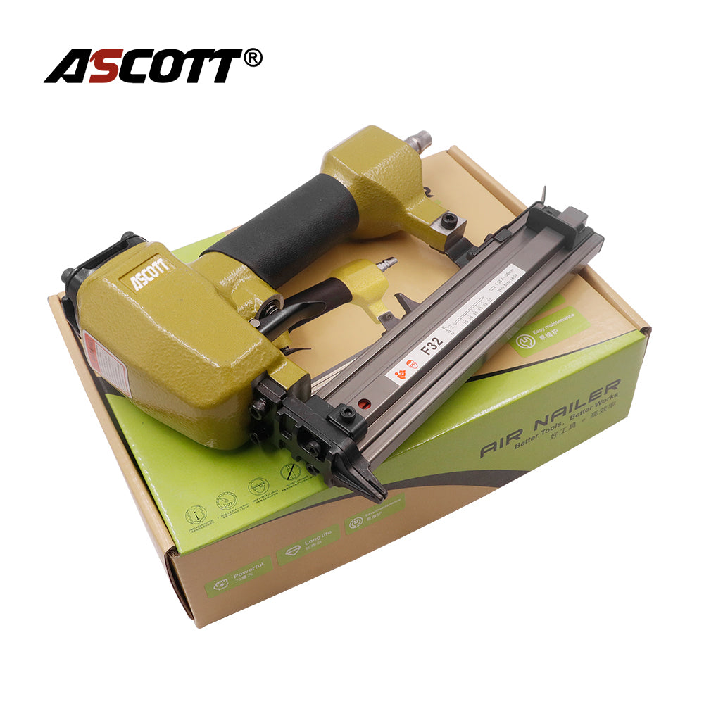 ASCOTT F32 Air Nailer Stapler 18Ga Small Fixing Nail Gun for Furniture Plywood Binding Woodworking DIY Upholstery Fastener