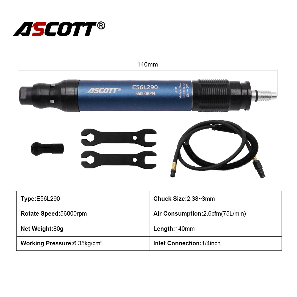 ASCOTT E56L290 Pneumatic Grinding Pen Air Grinding Pen High-Speed Pneumatic Grinding Tool Mini Polishing and Grinding Machine