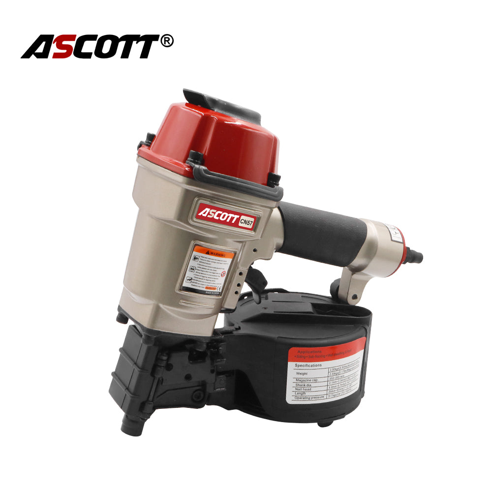 ASCOTT CN57 Air Coil Nailer 25-57mm Pneumatic Nail Gun for Pallets Fencing Framing Roof Decorate Board Production Construction
