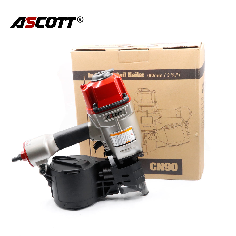 ASCOTT CN90B Air Coil Nailer 50-90mm Heavy Duty for Pallets Crating Pneumatic Nail Gun Construction Wooden Boxes Working Tool