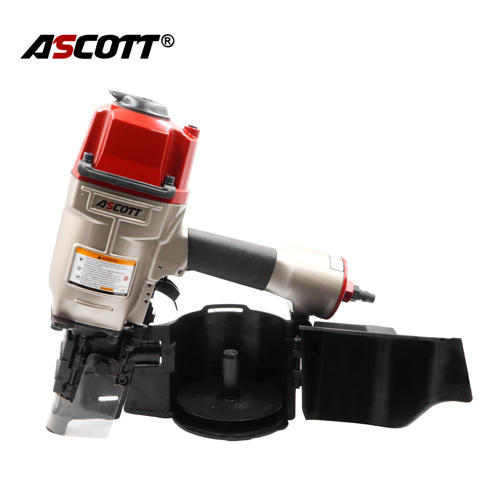 ASCOTT CN90B Air Coil Nailer 50-90mm Heavy Duty for Pallets Crating Pneumatic Nail Gun Construction Wooden Boxes Working Tool