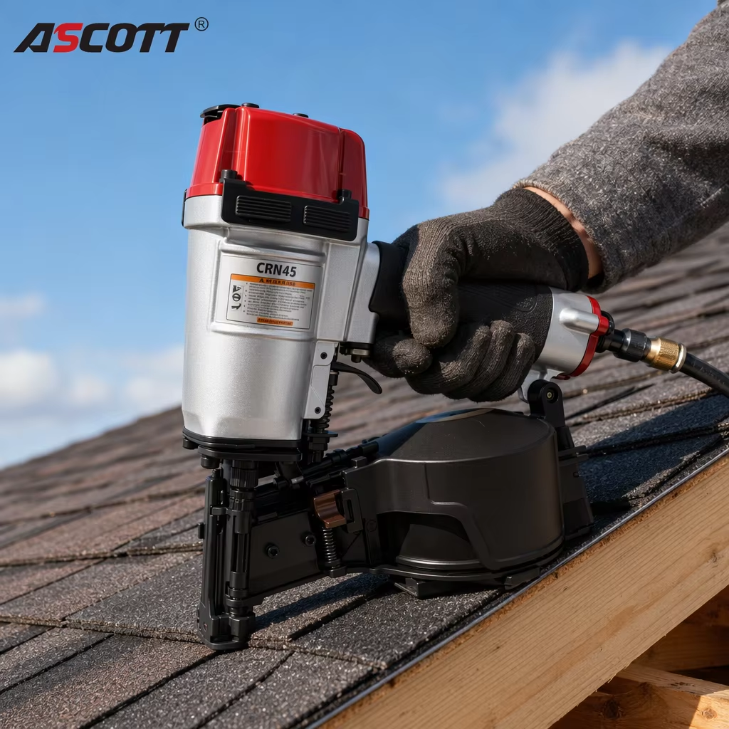 ASCOTT CRN45 Pneumatic Roofing Nail Gun Framing Nail Gun for Roofing Waterproofing and Exterior Wall Panel Fixing