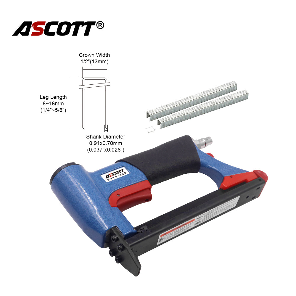 ASCOTT 8016-420 Pneumatic Fine Nail Gun 6-16mm for Securing Soft Padding Leather Fabric And Other Thin Materials