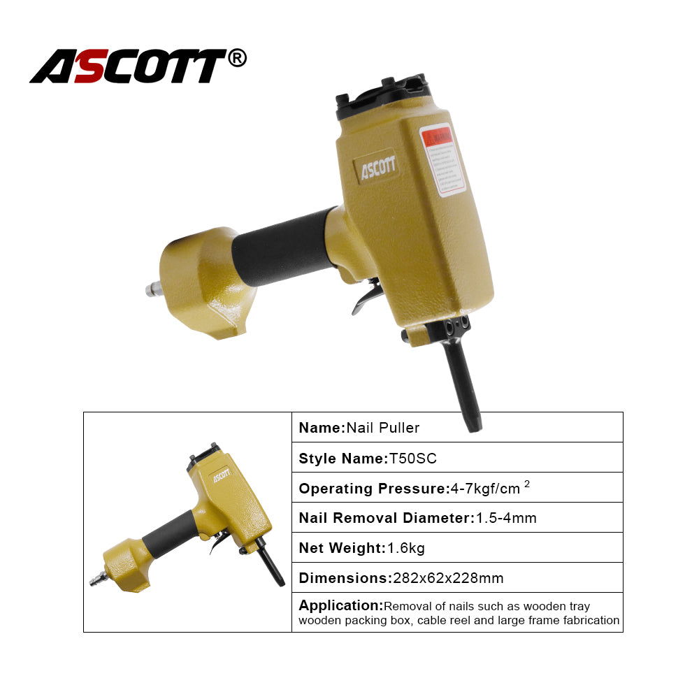 ASCOTT T50SC Pneumatic Nail Puller Air Nail Remover 1.5-4mm Gauge Nails for Woodworking Stubbs Nail Removes Air Punch Nailer