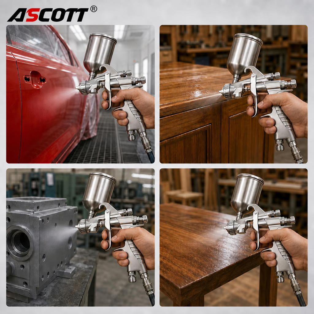 W-101 Handheld Gravity Feed Pneumatic Spray Gun Top Cup Spray Gun for Car Touch-ups Woodworking and DIY Crafts Painting