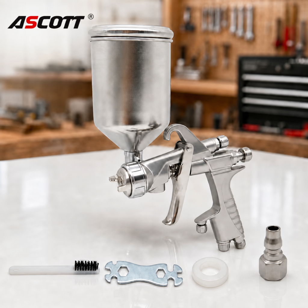 W-101 Handheld Gravity Feed Pneumatic Spray Gun Top Cup Spray Gun for Car Touch-ups Woodworking and DIY Crafts Painting