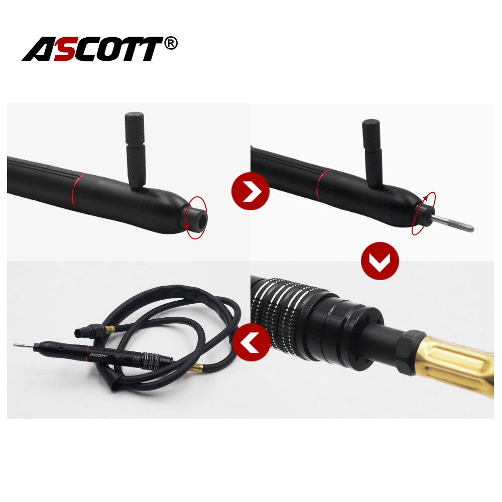 ASCOTT 65000RPM Pneumatic Pencil Die Grinder Kit for Engraving DIY Scribe Lettering Industrial Grade Hose Engraving Pen Tool