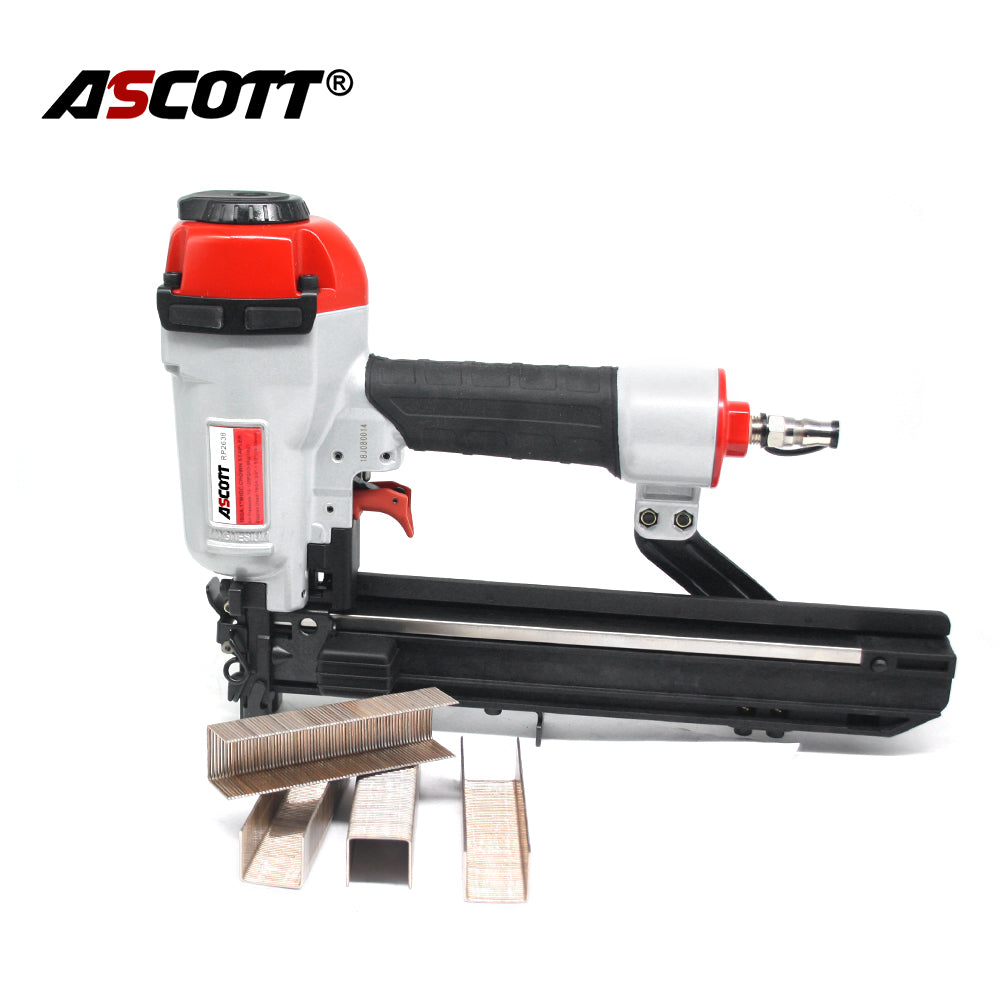 ASCOTT RP2638 Heavy Duty Pneumatic Stapler Wide Crown 16GA Industrial Use U-Shaped Staples for Securing Wooden Pallets and Crates Reinforcing Sofa Frames Nailing Wooden Fences