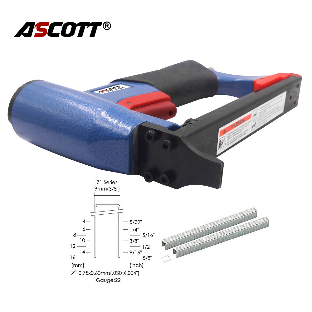ASCOTT 7116-421 Pneumatic Fine Wire Stapler 22Ga 4-16mm for Securing Soft Furnishings And Lightweight Leather Materials