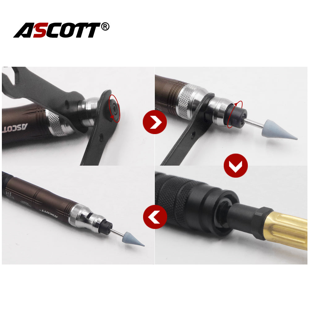 ASCOTT Industrial High Speed Pneumatic Micro Die Grinder Pencil Air Polisher Engraving Machine Grinding Tool 6mm Chuck