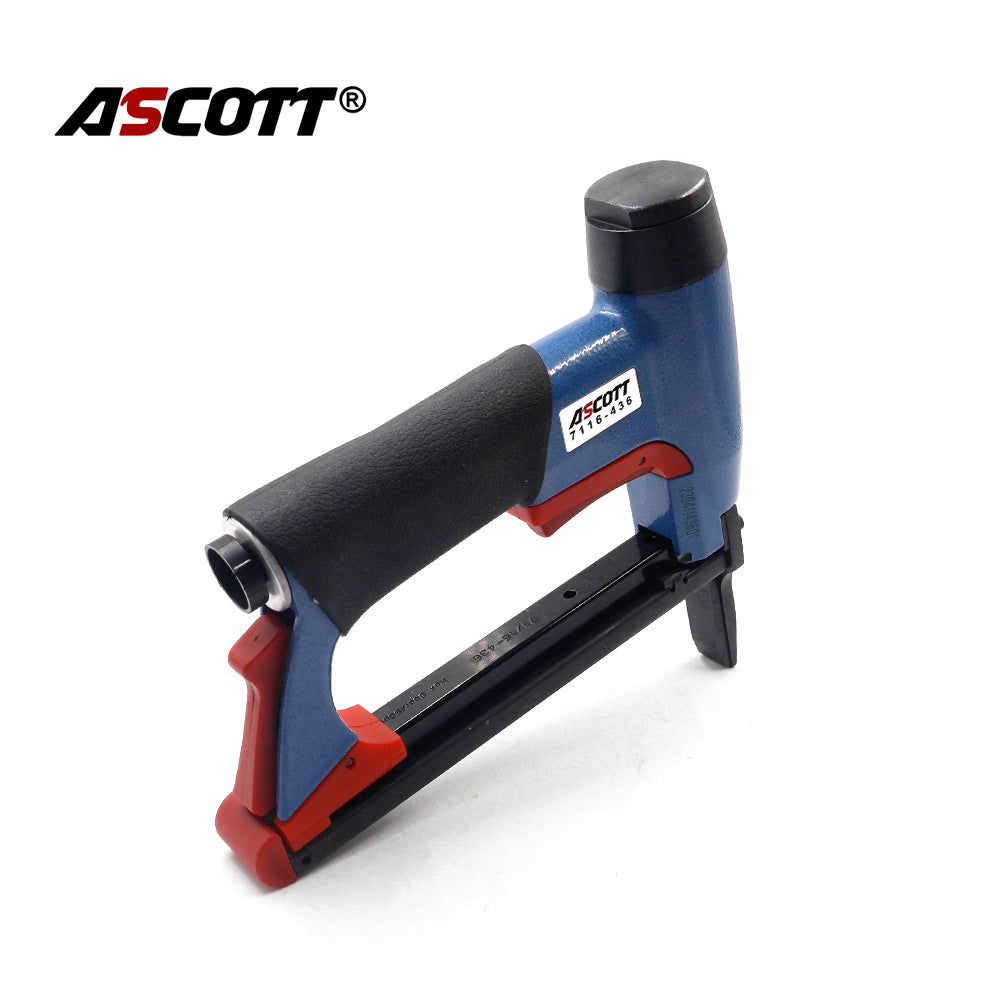 ASCOTT 7116-436 Long Nose Pneumatic Fine Wire Staple Gun 22Ga 6-16mm for Securing Lightweight Materials Sofa Furniture