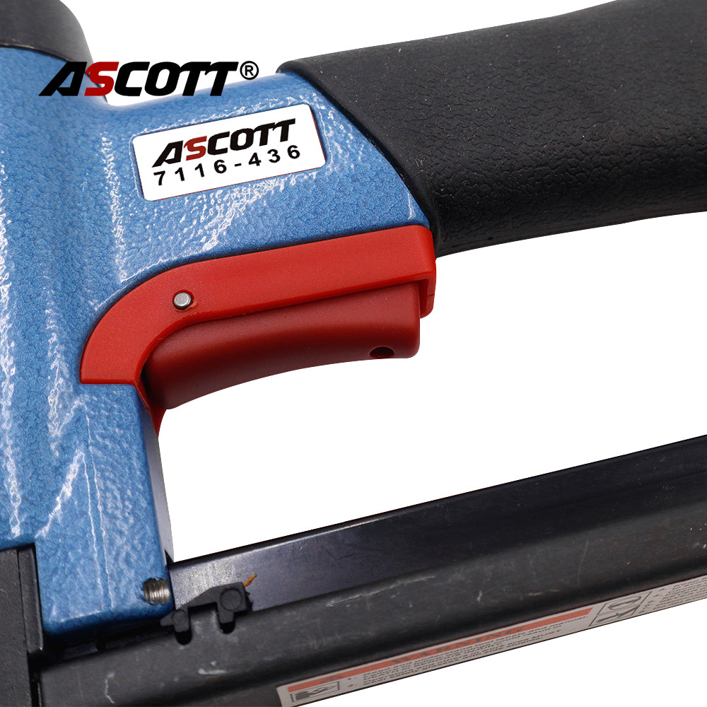 ASCOTT 7116-436 Long Nose Pneumatic Fine Wire Staple Gun 22Ga 6-16mm for Securing Lightweight Materials Sofa Furniture