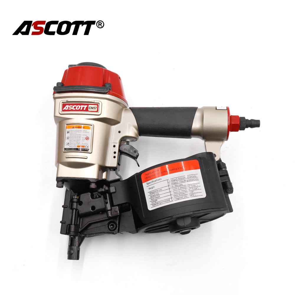 ASCOTT CN57 Air Coil Nailer 25-57mm Pneumatic Nail Gun for Pallets Fencing Framing Roof Decorate Board Production Construction