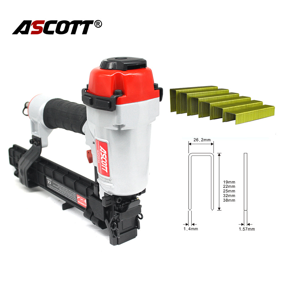 ASCOTT RP2638 Heavy Duty Pneumatic Stapler Wide Crown 16GA Industrial Use U-Shaped Staples for Securing Wooden Pallets and Crates Reinforcing Sofa Frames Nailing Wooden Fences