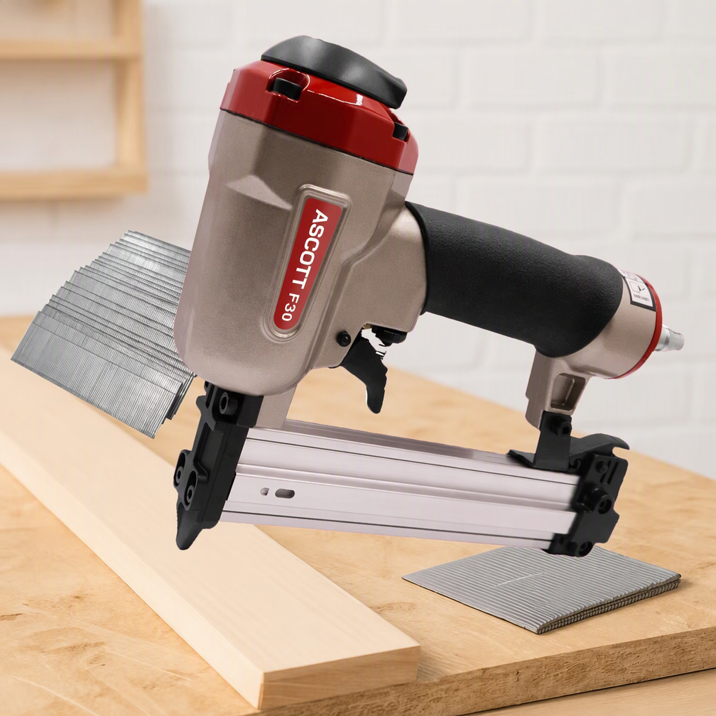 ASCOTT F30 Pneumatic Stapler 18Ga 30mm Air Brad Nailer for Decorative Furniture Construction Upholstery Woodworking DIY