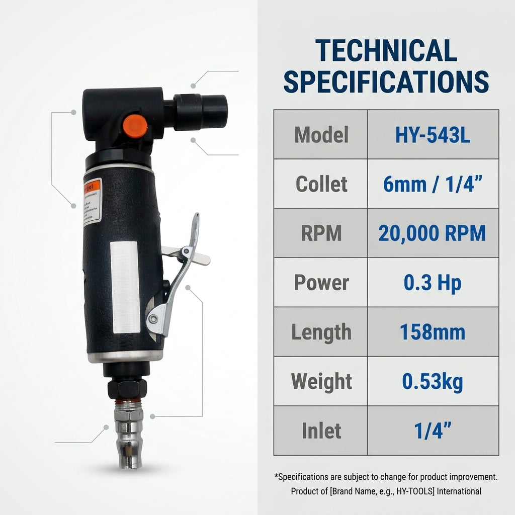 ASCOTT 90° Pneumatic Angle Grinder HY-543L for Metal Grinding and Polishing Deburring