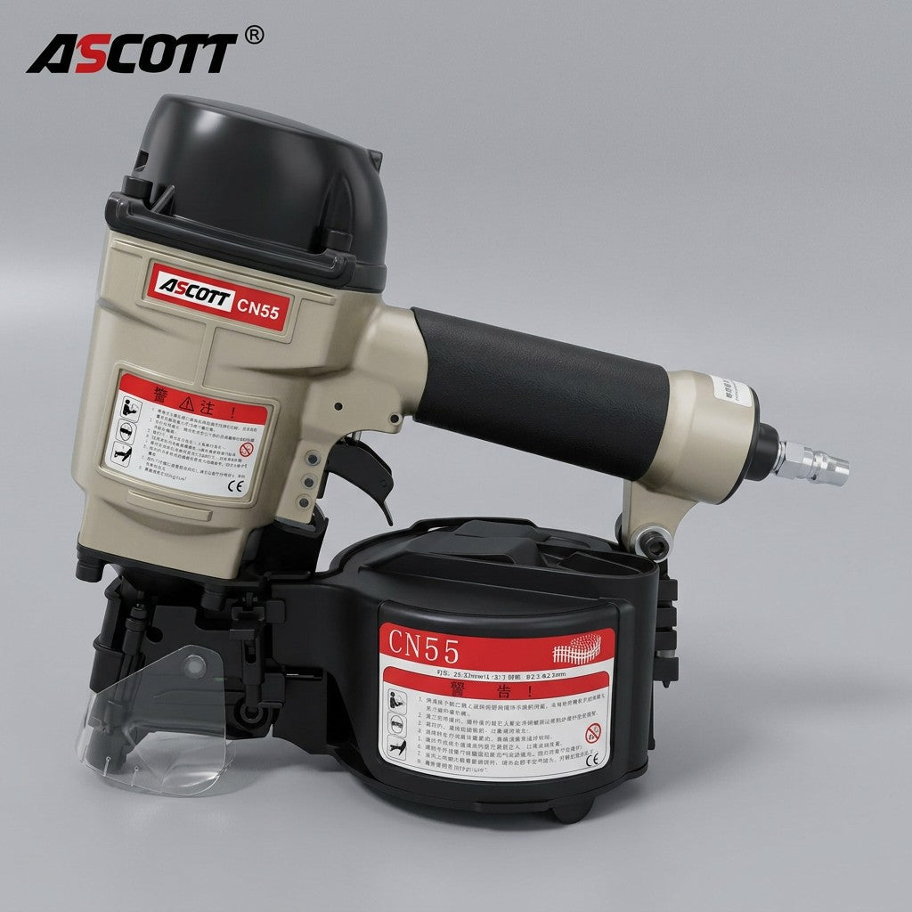 ASCOTT CN55 Coil Nail Gun Pneumatic Nailer Pneumatic Tool for Quick Fastening of Wooden Pallets Wood Structures and Fences