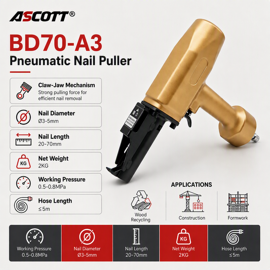 ASCOTT BD70-A3 Pneumatic Nail Puller Pulls Nails out of Wood Used for Formwork and Wood Recycling