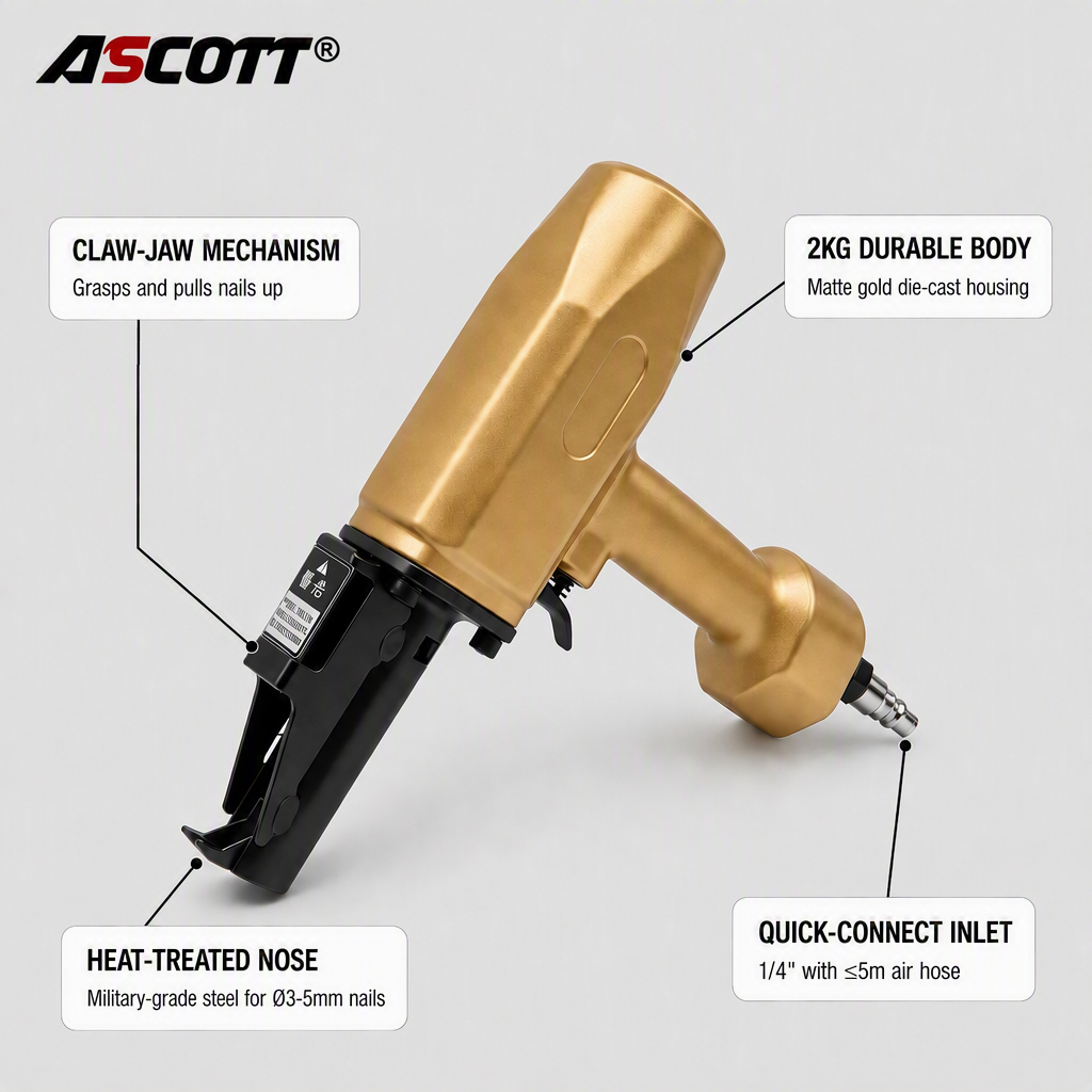 ASCOTT BD70-A3 Pneumatic Nail Puller Pulls Nails out of Wood Used for Formwork and Wood Recycling