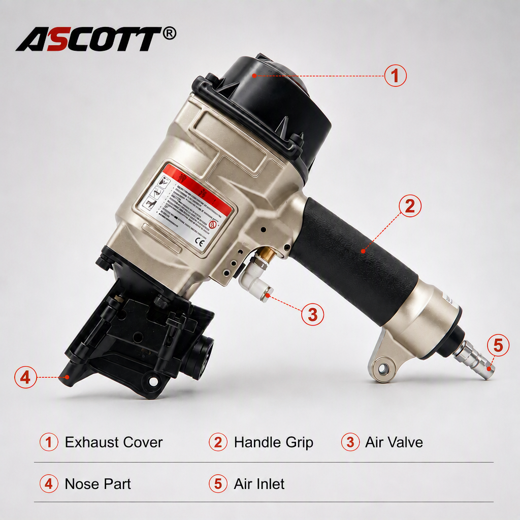 ASCOTT Pneumatic Pallet Nail Gun CN55PAL for Assembling Wooden Pallets Wooden Box Packing and Warehouse Nailing Work