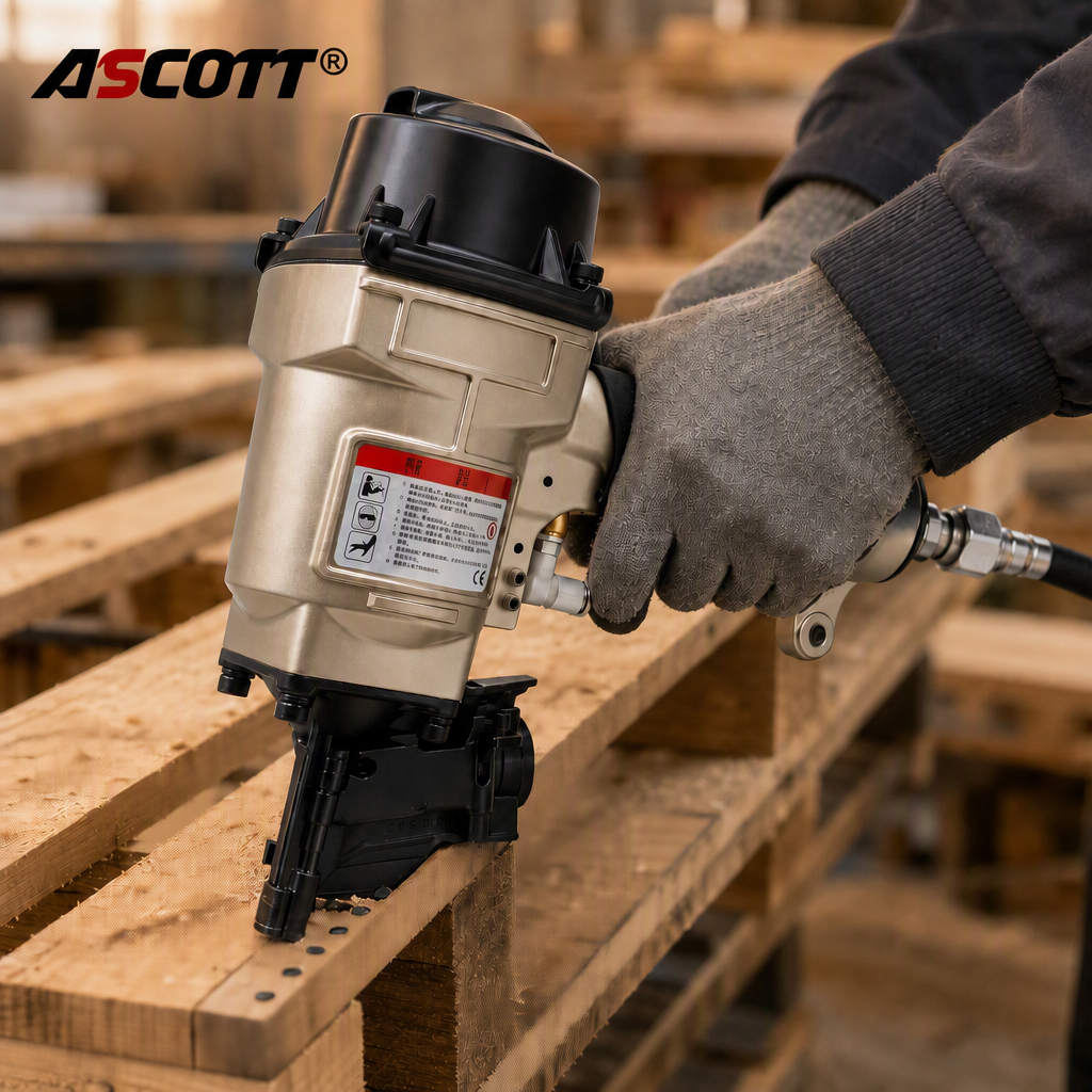 ASCOTT Pneumatic Pallet Nail Gun CN55PAL for Assembling Wooden Pallets Wooden Box Packing and Warehouse Nailing Work