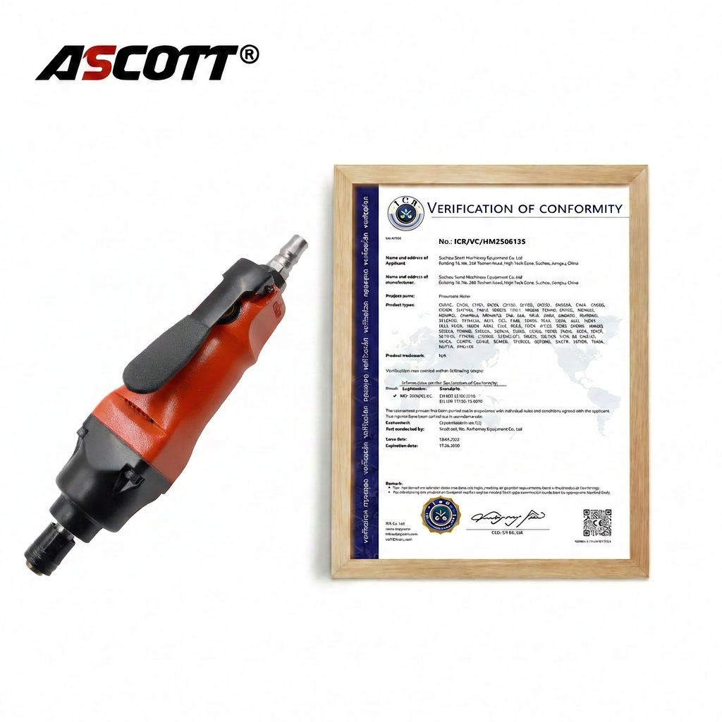 ASCOTT 8H Adjustable Torque Pneumatic Straight Screwdriver for Precision Screw Tightening Tool Reversible Air Impact Screwdriver