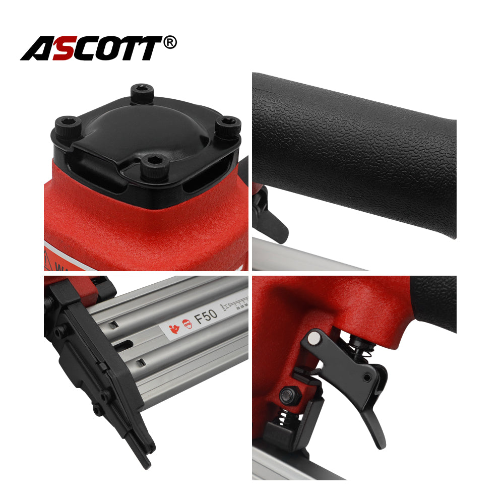 ASCOTT Industrial&DIY F50 Pneumatic Fastening Tools 20-50mm Air Stapler Straight Nailer for Woodworking Brad Decoration Nail Gun